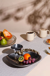 Alamkari India Metal Stone Serving Plate with Dip Bowl